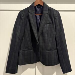 Blackwatch Plaid Blazer Women Med Wool Blend Jacket Navy Green Classic Academia